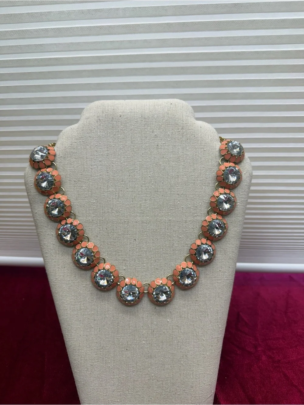 Vintage Rivoli Peach Enamel and Rhinestone Necklace